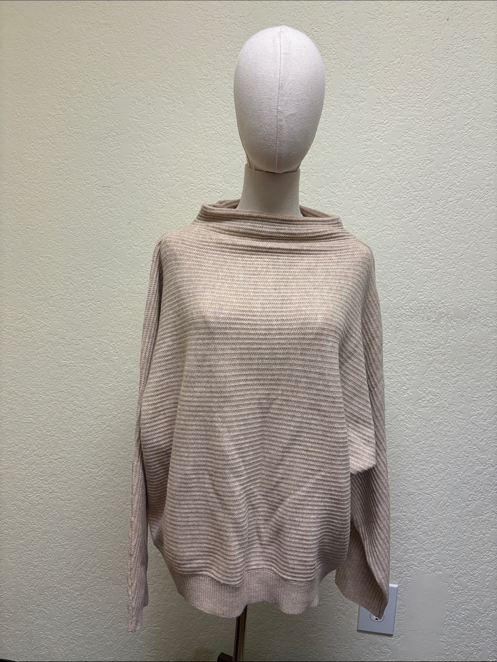 41 Hawthorn Cream Ribbed Cowl-Neck Sweater